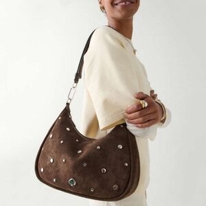 ♠️Kate Spade Kayla Suede Leather Studs Large Shoulder Bag, Hot Fudge NWT